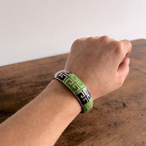 Gold Toned Green & Blue Motif Cuff Bracelet